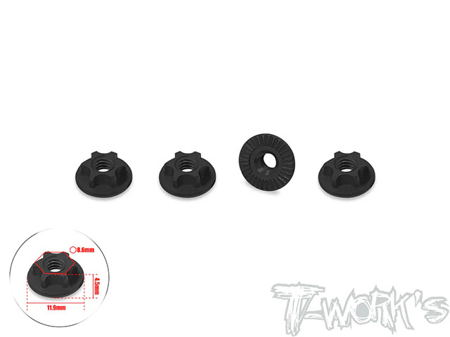 TA-166-A-BK　アルミ製8/32インチホイールナット・インチHEXソケット仕様【ブラック/セレート付き/4個入】