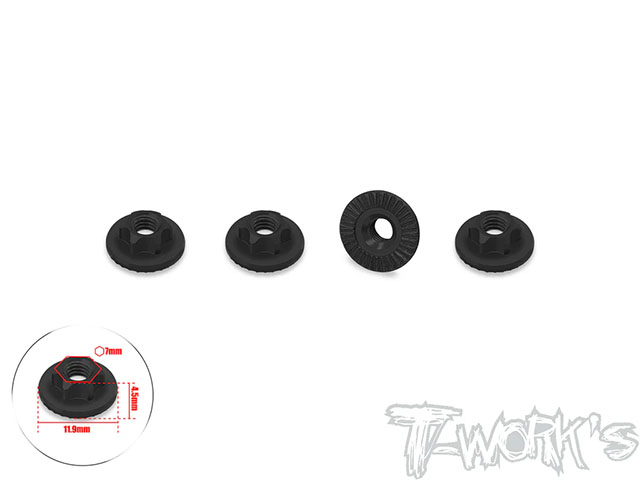 TA-166-B-BK　アルミ製8/32インチホイールナット・7mmHEXソケット仕様【ブラック/セレート付き/4個入】