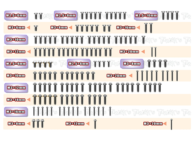 TSSU-LD3　64チタンスクリューセット【UFOヘッド/Schumacher LD3用/158pcs】