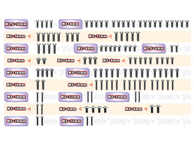 TSSU-RC10B7　64チタンスクリューセット【UFOヘッド/アソシRC10B7/B7D/119pcs】